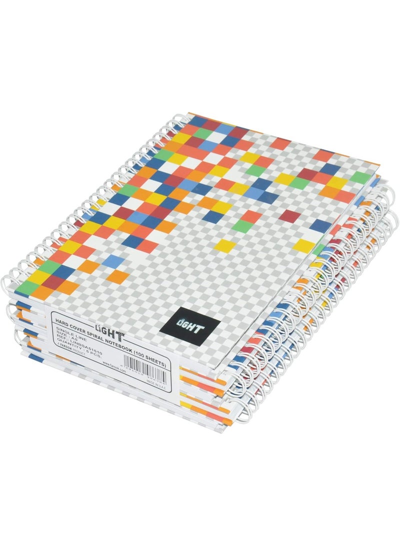 FIS 5-Piece Light Spiral Hard Cover Notebook, Single Ruled (100 Sheet) A5 Size - LINBSA51510 - Image 1